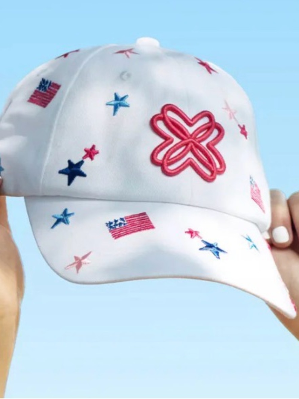 Lilly Pulitzer 250th it’s a celebrate White Cap with Pink Logo & Red, Blue Stars - Picture 2 of 7